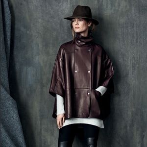 Vince Burgundy Double Breasted Leather Cape size M